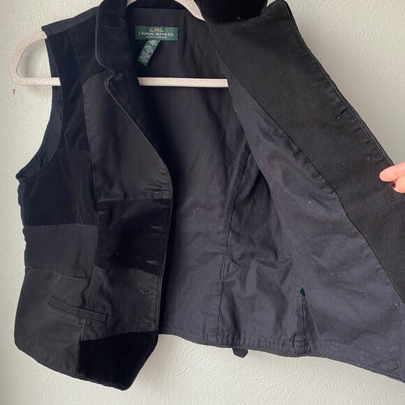 Lauren Ralph Lauren Black Velvet Denim Patchwork Vest Womens Size L - Picture 2 of 11